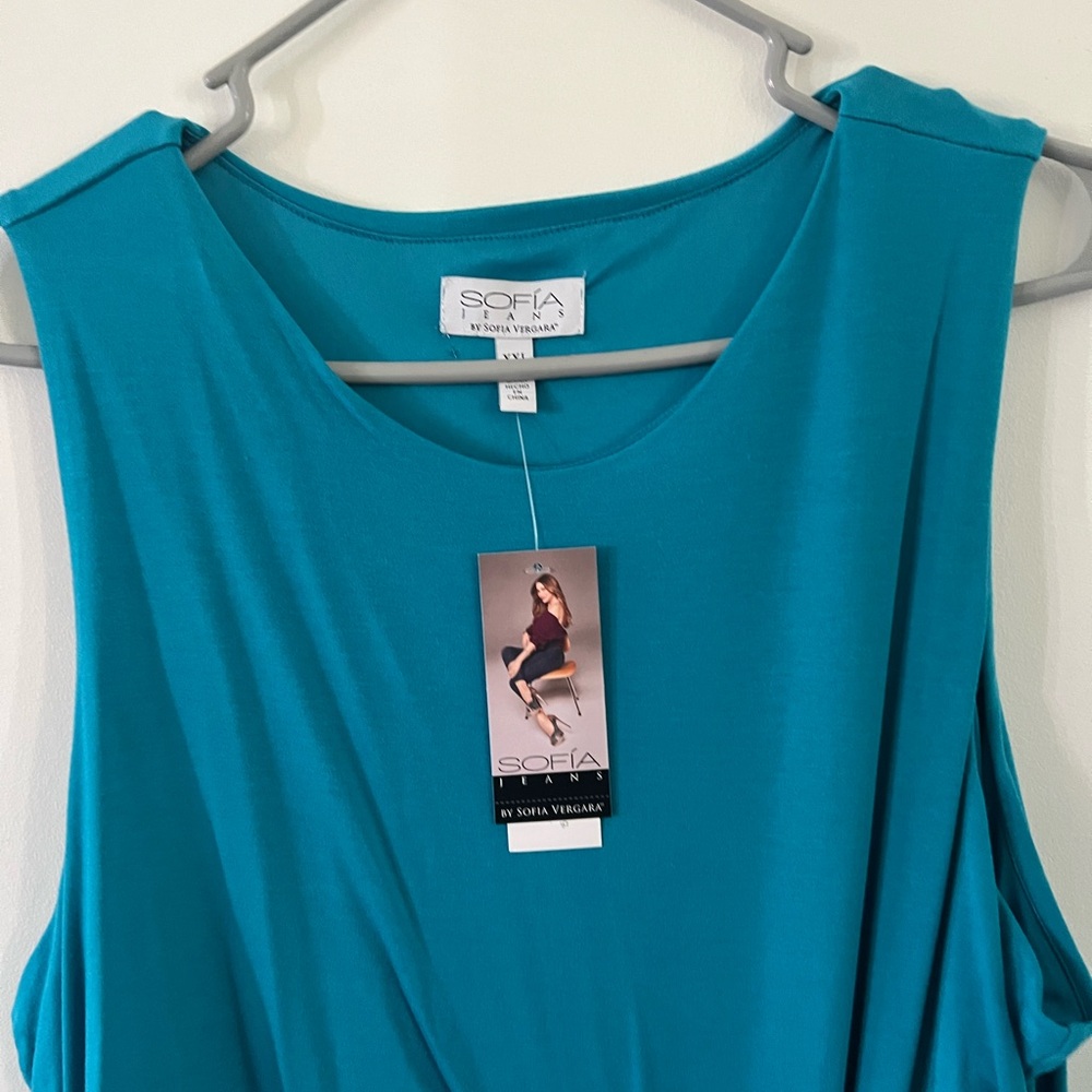 Sofia Vergara Teal Sleeveless dress
